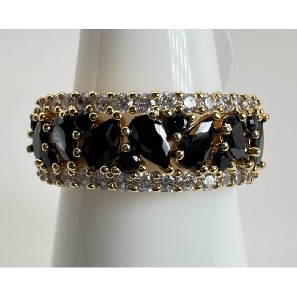 Size 9 Bomb Party Ring - RG24720 "Golden Skies" Black Onyx CZ On Gold